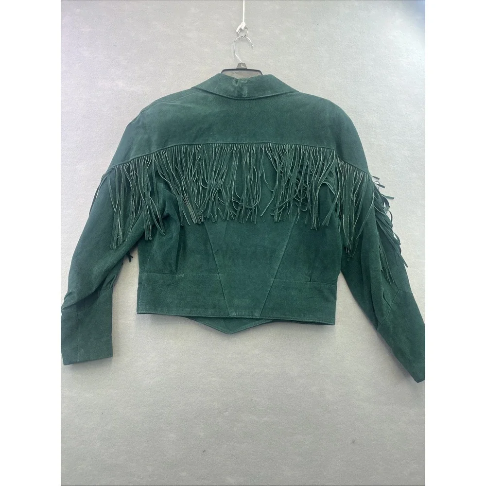 Frontier Collection Womens M Western Green Leather Suede Fringe Jacket USA Vtg - Picture 3 of 14